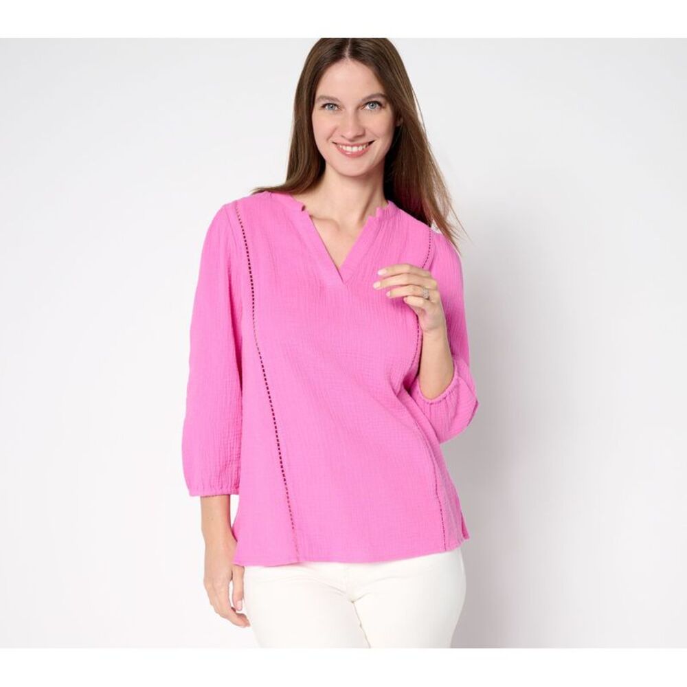 Top Knot Women's Plus Sz 4X 100% Cotton Gauze Ladder Lace Pink